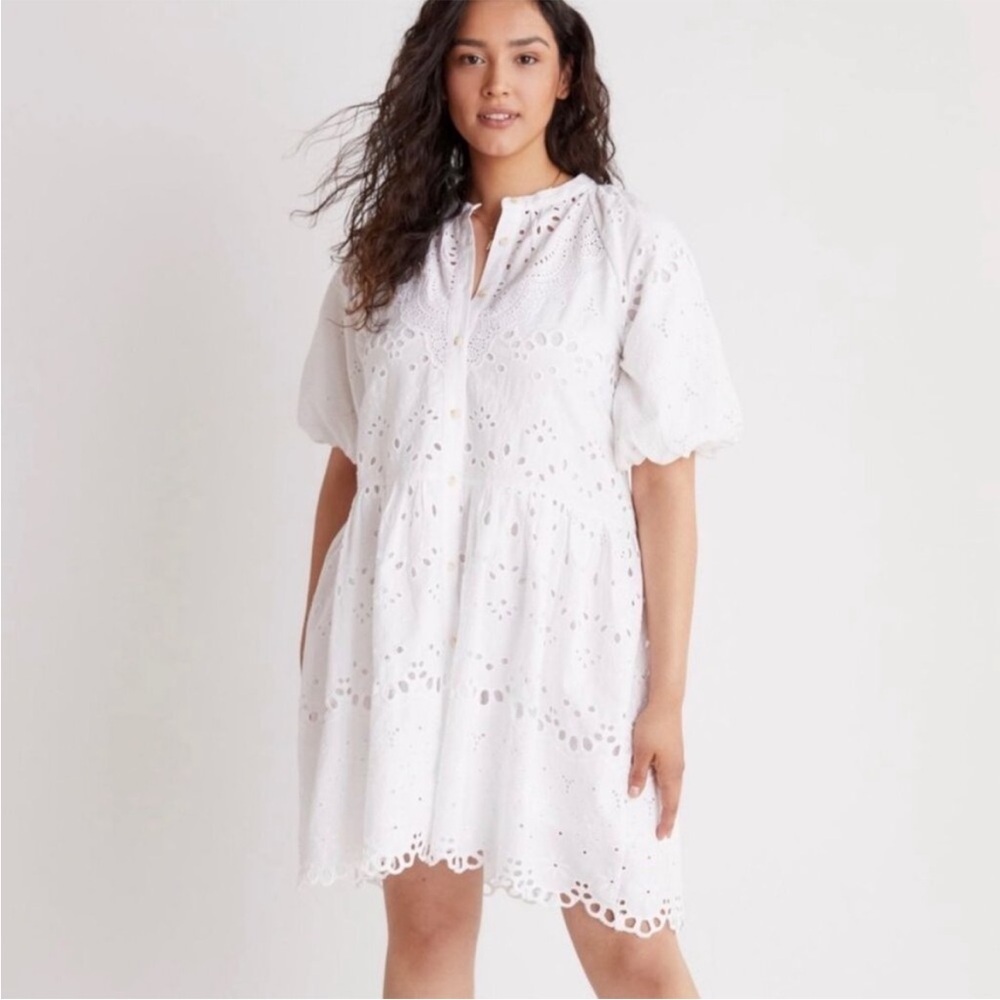 Anthropologie Tallulah Puff Sleeve Eyelet Mini Dress in White New Size Large